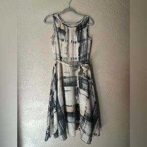 Coldwater Creek Sleeveless Abstract Brushstroke Midi Dress in Cream and Black